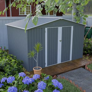 10 ft. W x 8 ft. D Metal Outdoor Storage Shed with 2 Lockable Doors, Lawn Tool Shed, Coverage Area 80 sq. ft. Grey
