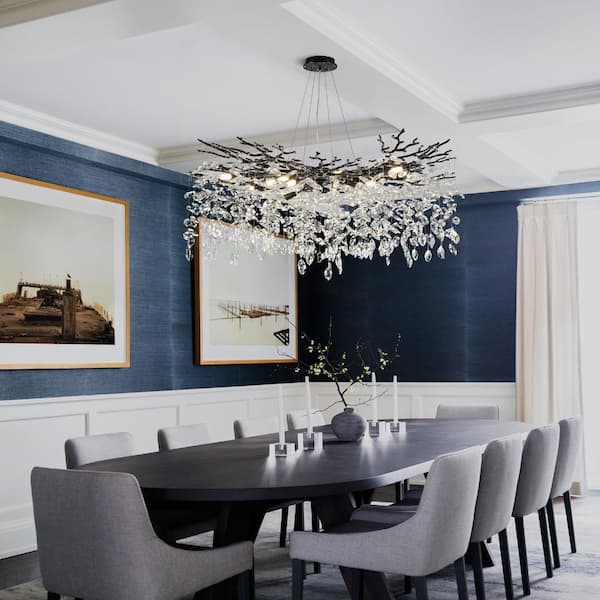 PUYRNF 40 in. 14-Light Black Tree Branch Kitchen Island Chandelier