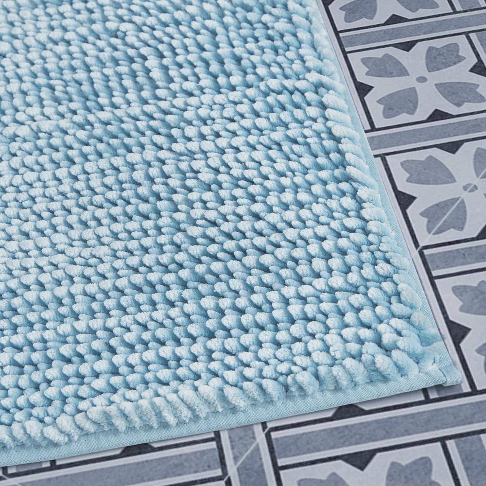 Aqua Blue Chenille Non-Slip 2-Piece Bath Rug Set