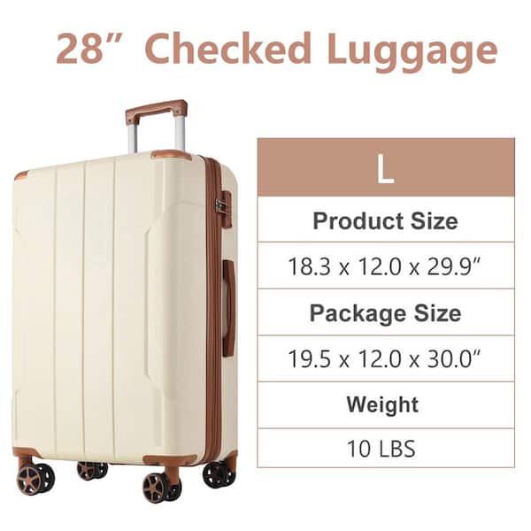 29.5 in. Brown and White Double Wheels Hardside Expandable Checked Luggage Suitcase