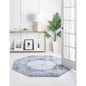 Yara Nayer Teal Ivory 7 ft. 10 in. x 7 ft. 10 in. Area Rug