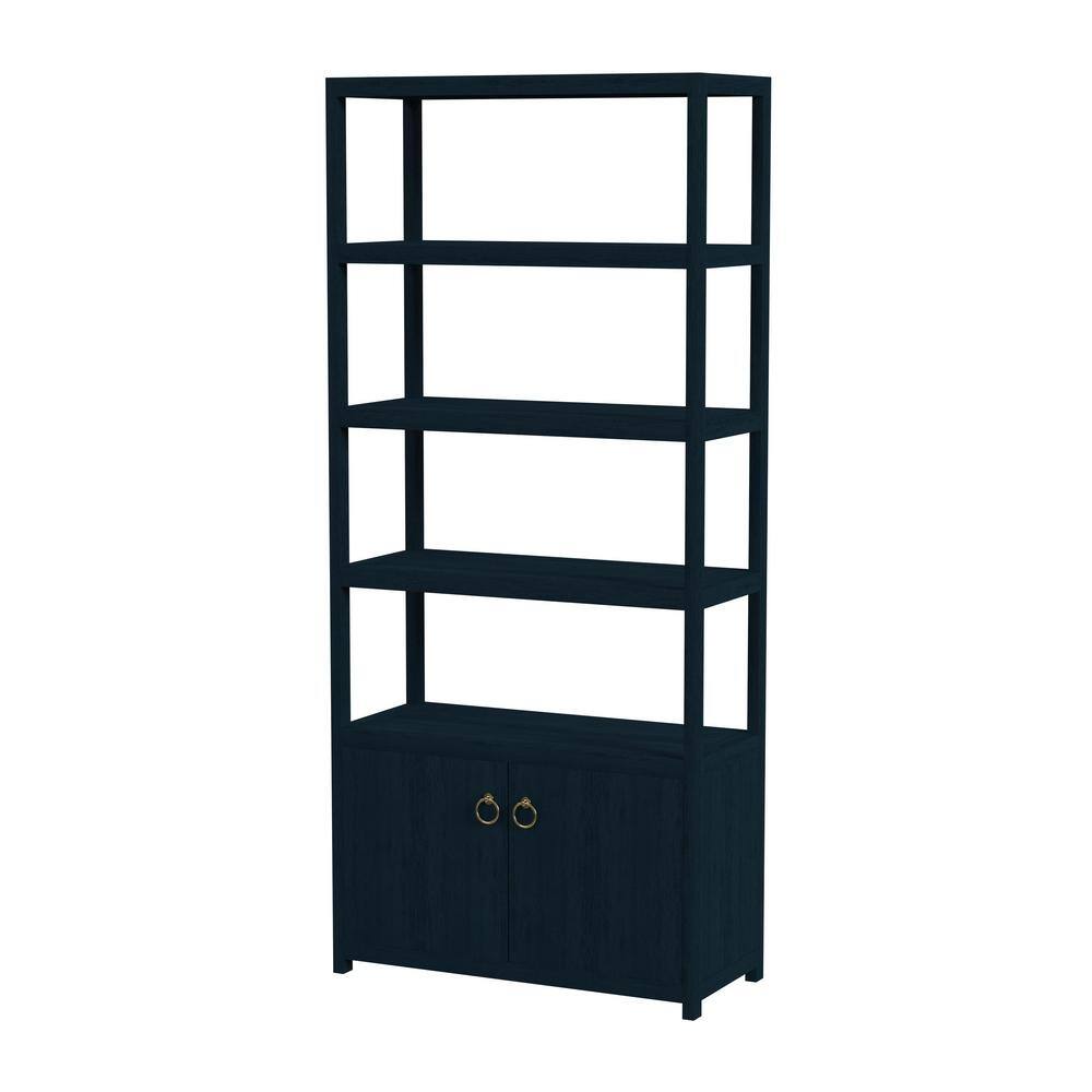 Navy Blue Wood Adjustable Etagere Bookcase with Doors