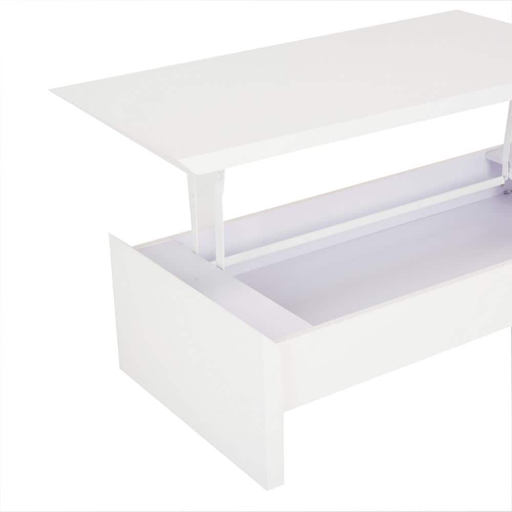 White Rectangular Wood Lift-Top Coffee Table with Storage