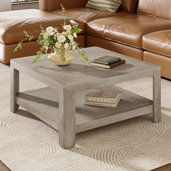 CHRISTOPHER KNIGHT HOME Venice 34.45 in. Modern Grey Ash Square MDF Wood Coffee Table With Storage shelf
