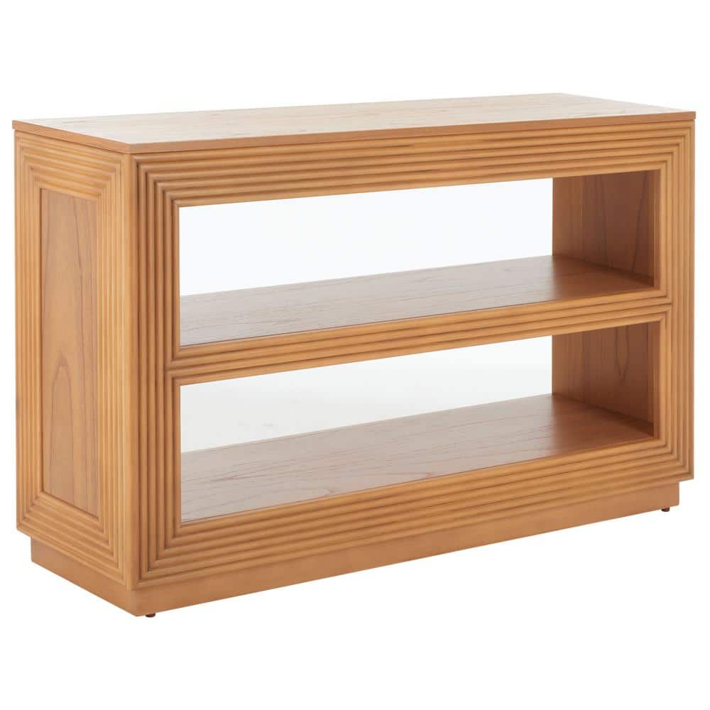 Natural Wood Ridged Hallway Table with Storage