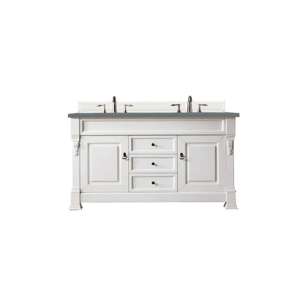 James Martin Vanities Brookfield 60 in. W x 23.5 in. D x 34.3 in. H Double Bathroom Vanity in Bright White with Cala Blue Quartz Top