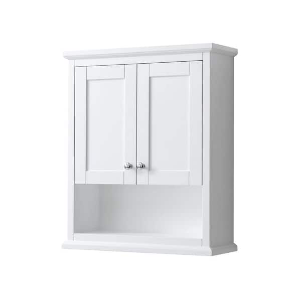 https://images.thdstatic.com/productImages/49ec2bf3-a5b9-48ec-8496-33ce3ef49b8f/svn/white-with-polished-chrome-trim-wyndham-collection-bathroom-wall-cabinets-wcv2323wcwh-64_600.jpg