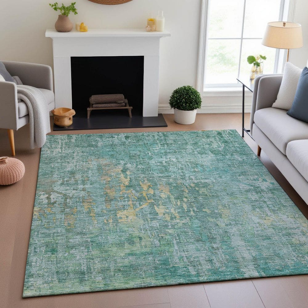 Mayfield Premium Machine Washable Abstract AMF1237 Teal 8 ft. x 10 ft. Area Rug price history on PriceWatchPro