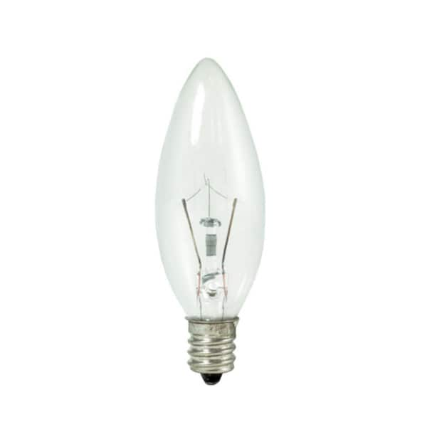 Bulbrite 25-Watt Warm White Light B8 (E!2) Candelabra Screw Base Dimmable Clear Torpedo Krypton Light Bulb, 2700K (20-Pack)