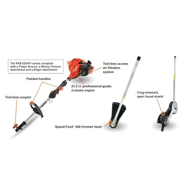 ECHO 21.2 cc Gas 2 Stroke Attachment Capable Straight Shaft String Trimmer with Speed Feed Head and Curved Shaft Edger Kit PAS 225VP The Home Depot