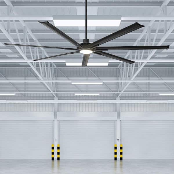 84 in. Indoor/Outdoor Integrated LED Industrial Matte Black DC Motor Ceiling Fan with Light and Remote Control