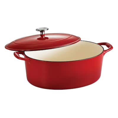 Gourmet 7 qt. Oval Enameled Cast Iron Dutch Oven in Gradated Red with Lid