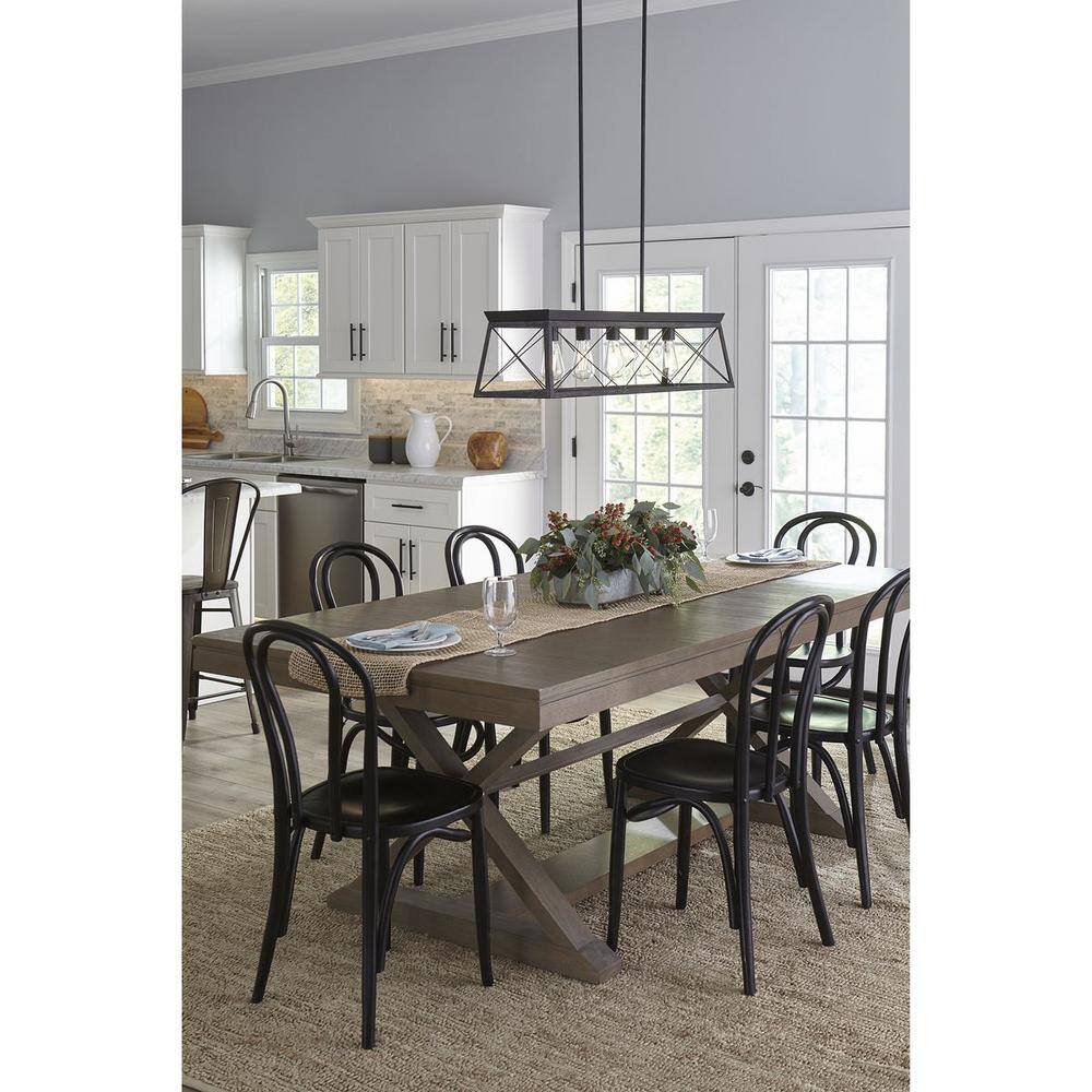 Briarwood Textured Black 38" Linear Chandelier with Rustic Farmhouse Charm