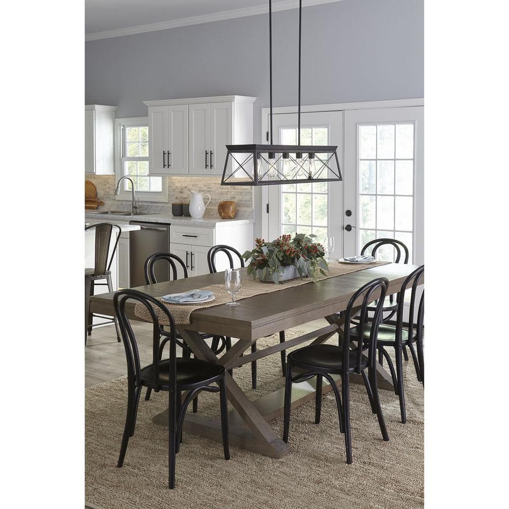 Briarwood Textured Black 38" Linear Chandelier with Rustic Farmhouse Charm