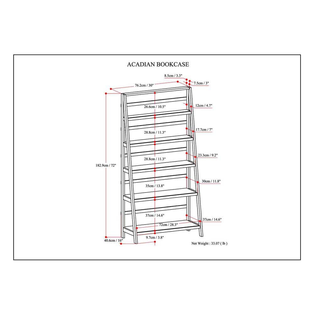 White Solid Wood 72" Ladder Bookcase