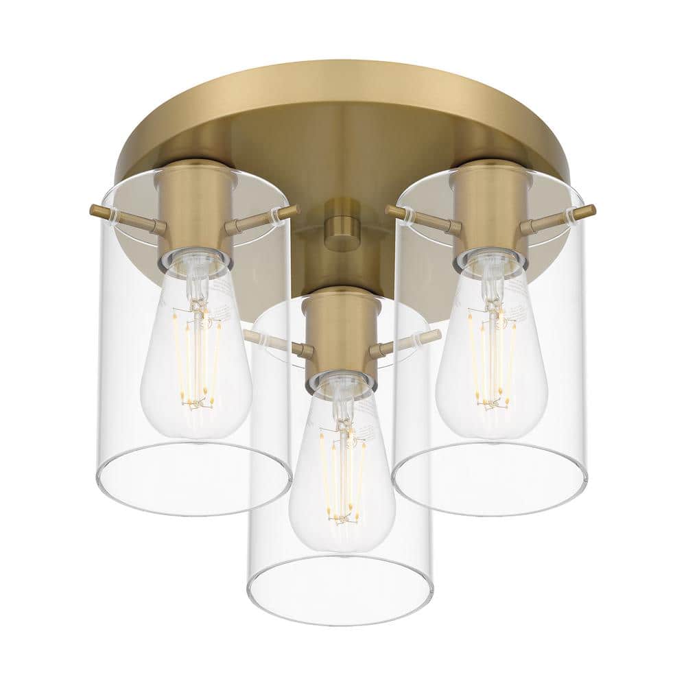 Regan 11.75" Brushed Gold Flush Mount with Clear Glass Shades
