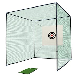 10 ft. x 10 ft. x 10 ft. Golf Hitting Cage with Frame and Netting Enclosure Target Cloth and Swing Practice Mat