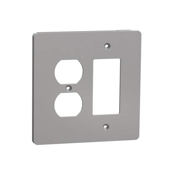 Square D X Series 2-Gang Midsize Plus Combination Decorator/Rocker Duplex Outlet Wall Plate Matte Gray