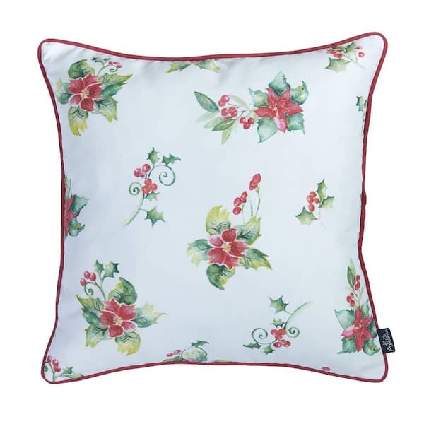 MIKE & Co. NEW YORK Decorative Christmas Themed Single Throw Pillow Cover 18 in. x 18 in. White and Red Square for Couch, Bedding