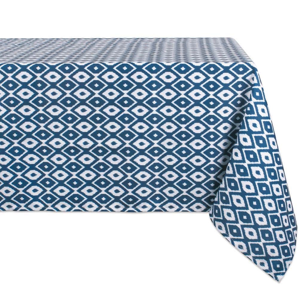 Blue and White Ikat Rectangular Waterproof Polyester Tablecloth