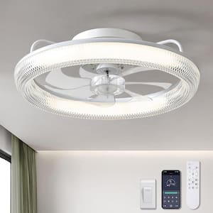 20 in. Indoor Modern White Low Profile Ceiling Fan with Dimmable LED Lighting Small Ceiling Fan with Remote for Bedroom