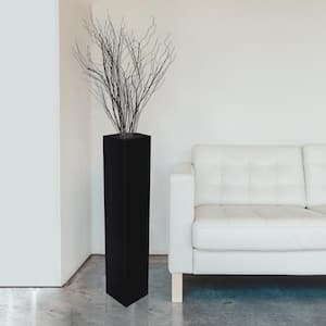 30 Inch Black Tall Rectangular Wooden Modern Floor Vase