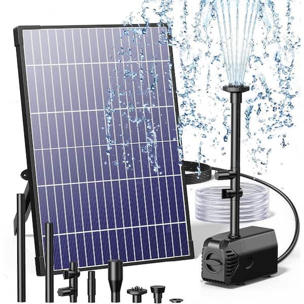 Solar Fountain Pump 12W with Filtration Anti-Dry Protection PVC Tubing Various Nozzles for Water Garden Pond
