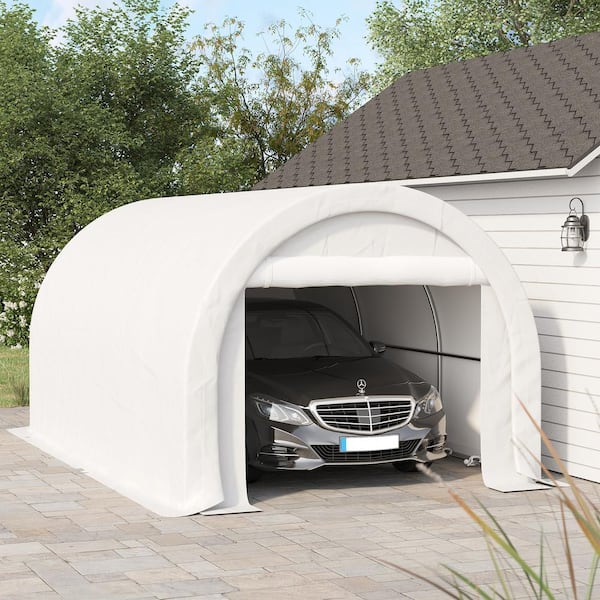 ToolCat 10 ft. x 16 ft. Portable Garage Heavy-Duty Carport Storage Tent with Large Zippered Door for Car, Truck, Garden, White