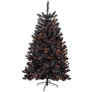 72 in. Pre-Lit Black Noble Spruce Artificial Halloween Tree Orange Lights
