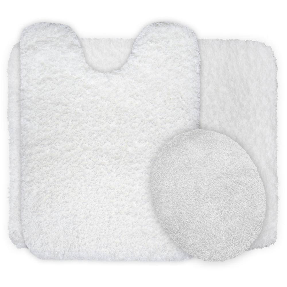 Lavish Home 3-Piece 19.5 in. x 24 in. White Super Plush Non-Slip Bath ...