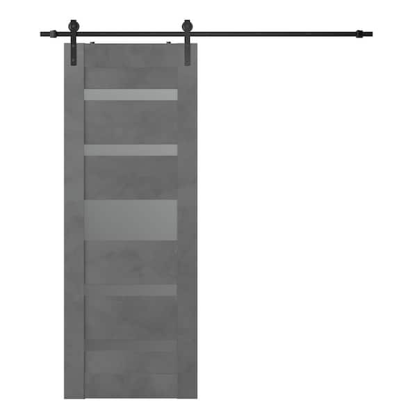 Belldinni Vona 30 in. x 80 in. 5-Lite Frosted Glass Dark Urban Composite Core Wood Sliding Barn Door with Hardware Kit