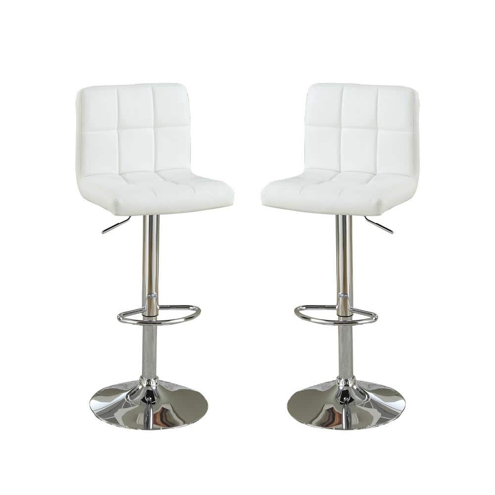 44 in. Adjustable White Faux Leather High Back Metal Bar Stools (Set of 2)