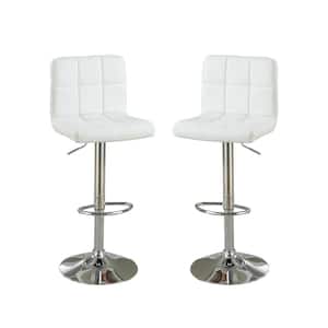 44 in. Adjustable White Faux Leather High Back Metal Bar Stools (Set of 2)
