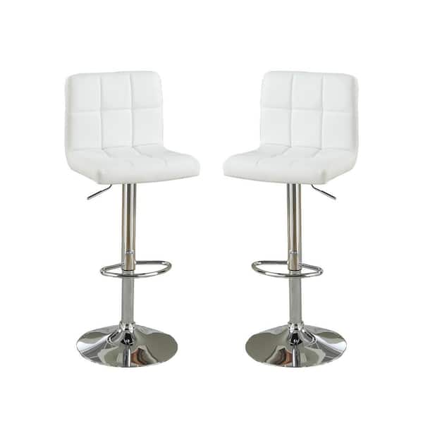 SIMPLE RELAX 44 in. Adjustable White Faux Leather High Back Metal Bar Stools (Set of 2)