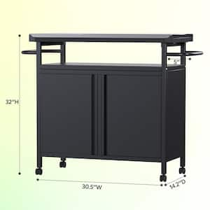 Outdoor Grill Cart with Storage on Wheels, Black 32 in. H Outdoor Grill Table, Stainless Steel Top (Hooks Not Included)