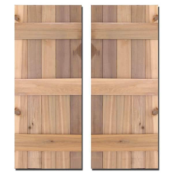 Design Craft MIllworks 12 in. x 36 in. Natural Cedar Board-N-Batten Baton Shutters Pair