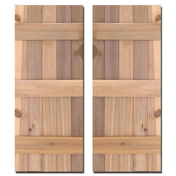 Design Craft MIllworks 12 in. x 39 in. Natural Cedar Board-N-Batten Baton Shutters Pair