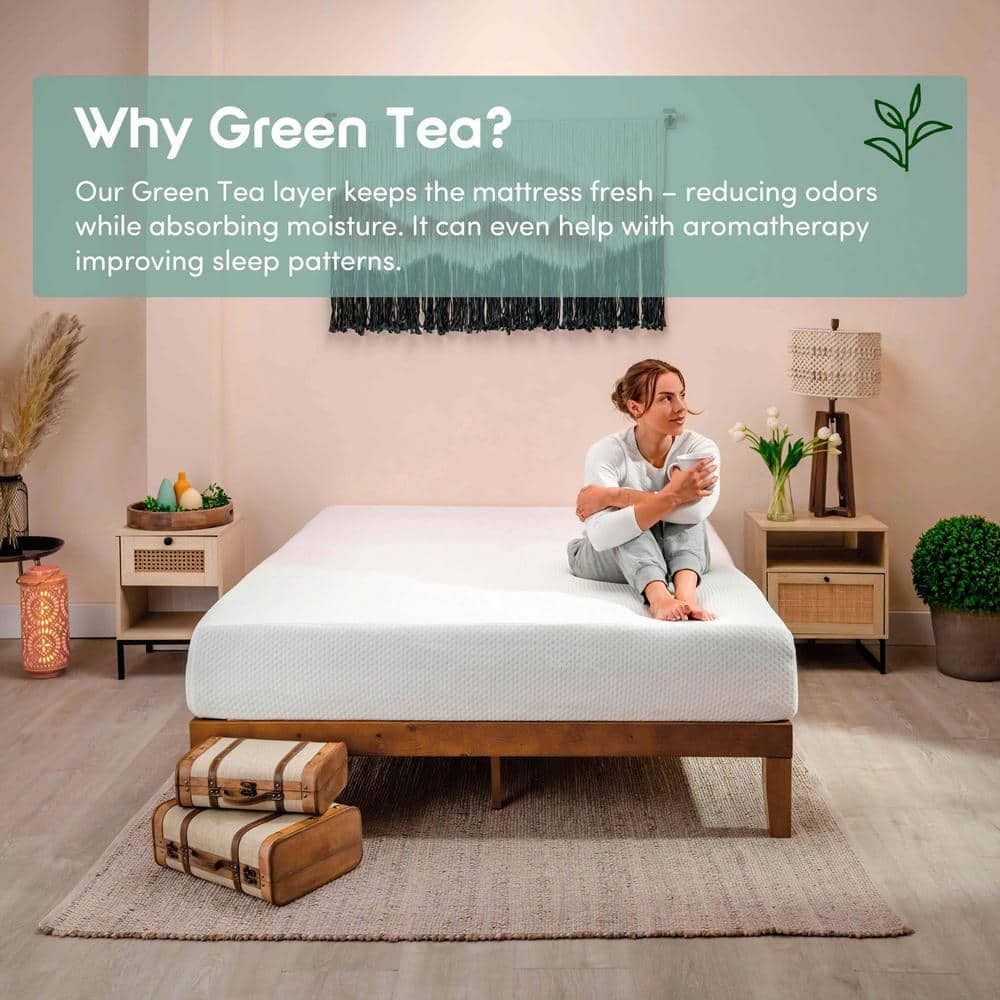 Queen Green Tea Cooling Memory Foam Mattress with Polyester Cover