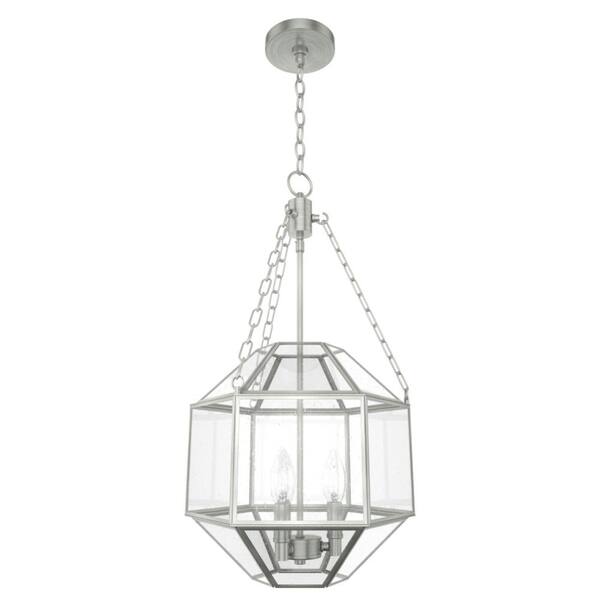 Hunter Indria 3-Light Brushed Nickel Island Pendant Light with Clear Seeded Glass Shade Kitchen Light