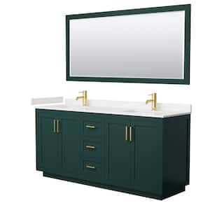 Miranda 72 in. W x 22 in. D x 33.75 in. H Double Sink Bath Vanity in Green with Carrara Cultured Marble Top and Mirror