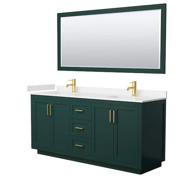 Wyndham Collection Miranda 72 in. W x 22 in. D x 33.75 in. H Double Sink Bath Vanity in Green with Carrara Cultured Marble Top and Mirror