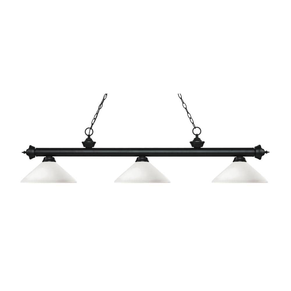 Riviera Matte Black and Antique Copper 3-Light Billiard Chandelier