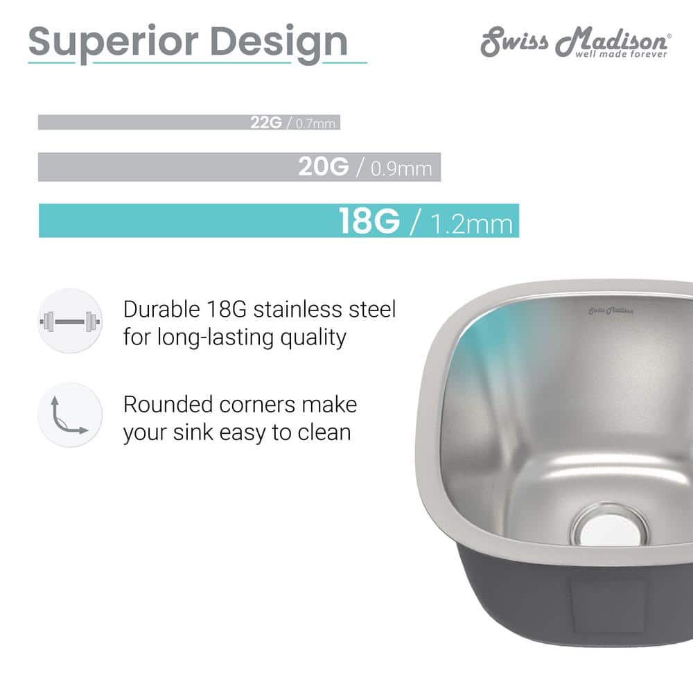Toulouse 15" Stainless Steel Single Basin Undermount Kitchen Sink