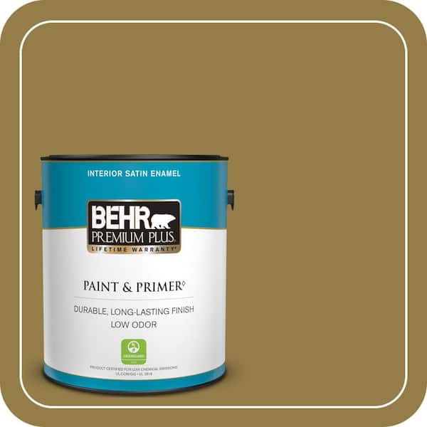 BEHR PREMIUM PLUS 1 gal. #360F-6 Raked Leaves Satin Enamel Low Odor Interior Paint & Primer