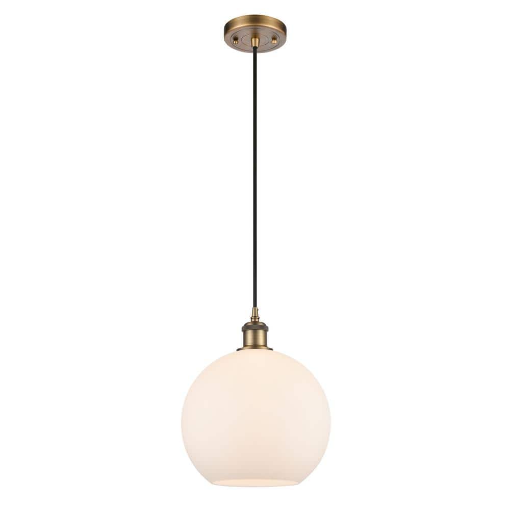 Innovations Athens 1-Light Brushed Brass Globe Pendant Light with Matte White Glass Shade
