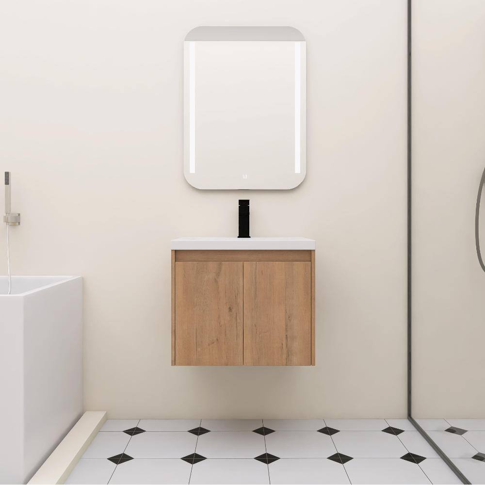 23.63 in. Single Floating Imitative Oak Bath Vanity with White Resin Top Unassembled price history on PriceWatchPro