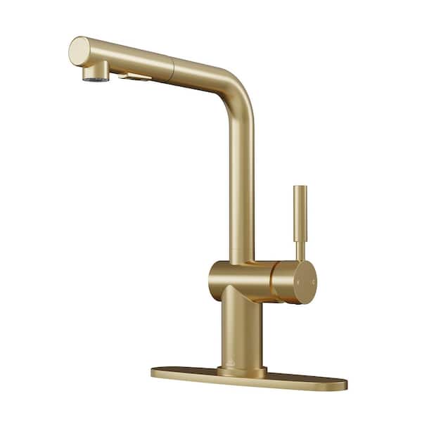 CASAINC Single Handle Pull Out Sprayer Kitchen Faucet Deckplate Included in Brushed Gold