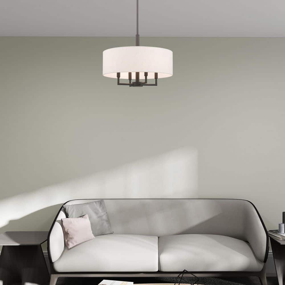 Mini Drum English Bronze Pendant with Oatmeal Fabric Shade