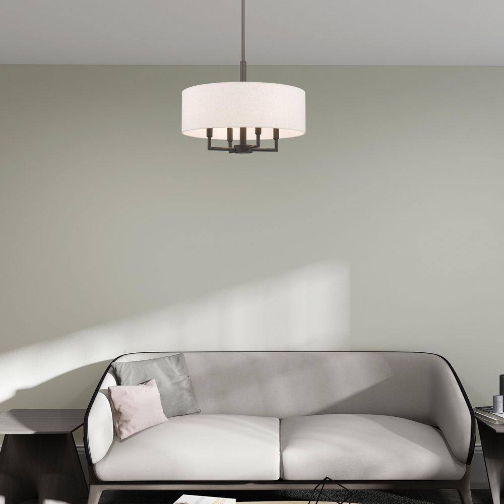 Mini Drum English Bronze Pendant with Oatmeal Fabric Shade