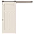 36 in. x 84 in. Craftsman Primed Smooth Molded Composite MDF Barn Door with Rustic Hardware Kit